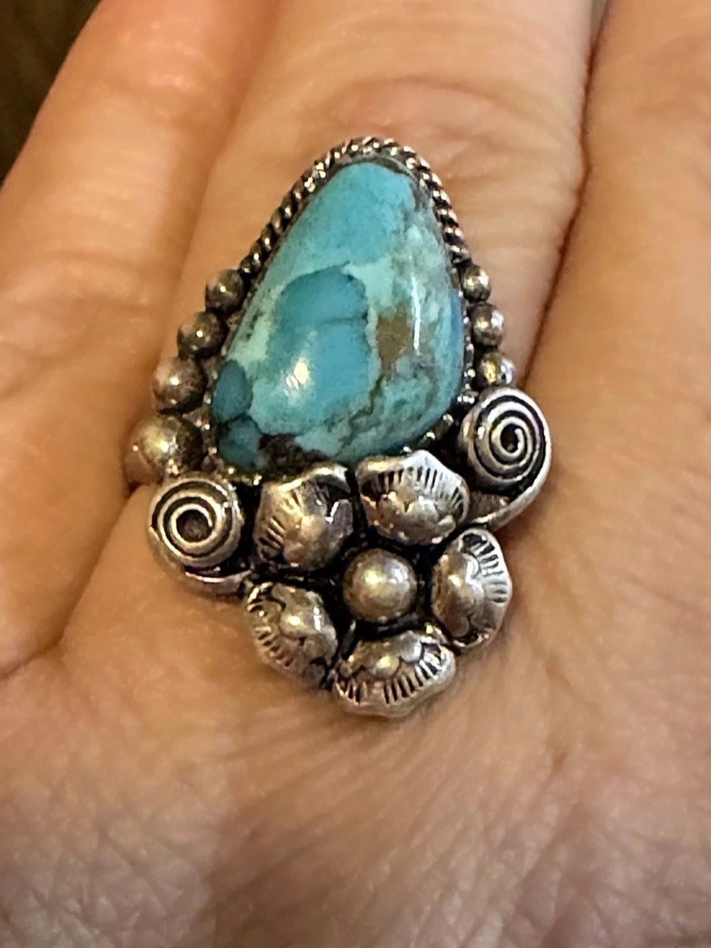 NK Sterling Silver 925 Turquoise Statement Ring Size 9.5